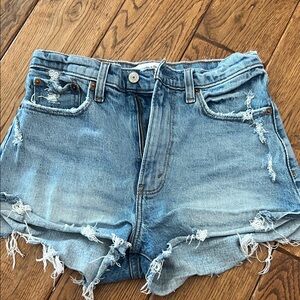 Blue Distressed High-Rise Denim Shorts